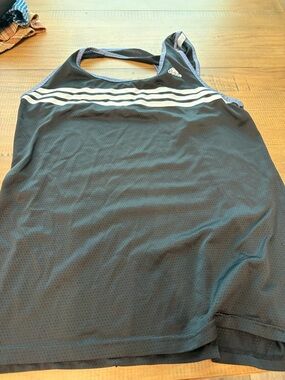 adidas Black Athletic Tank with White Stripes